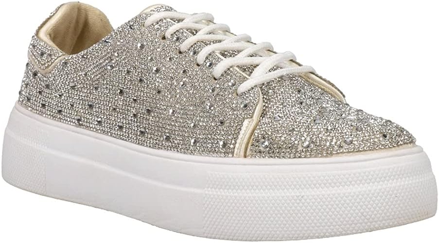 Corkys Womens Bedazzle Rhinestone Lace Up Sneakers Shoes Casual - Silver